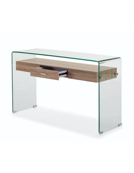 Console Sydney 125x40, madeira, vidro curvado