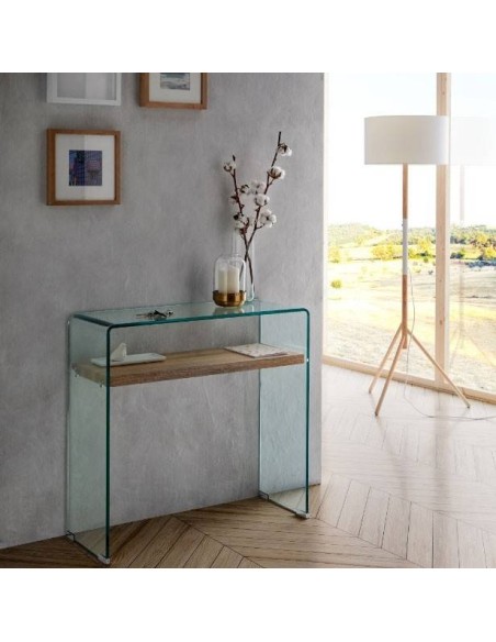 CONSOLE 80 x 30, madeira, vidro curvado NEYDY.