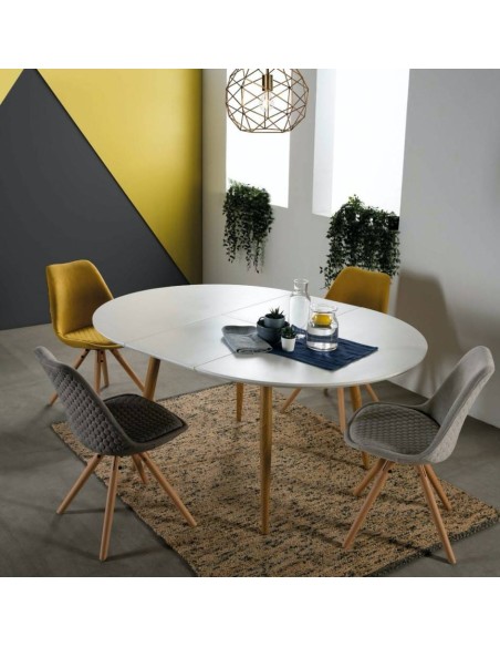 OQUI Mesa Redonda extensible 120(160)x75, blanco, Roble
