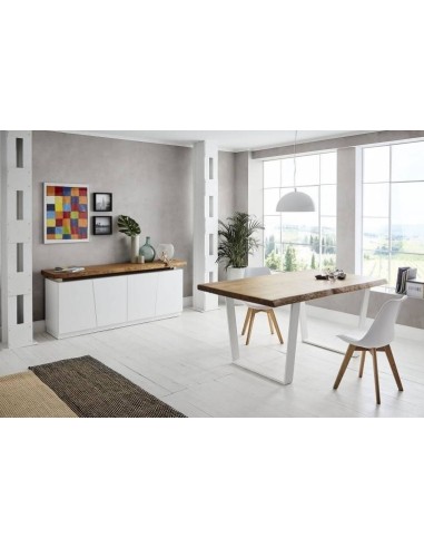 MESA DISEÑO industria LOLA 180x100, fresno, metal blanco