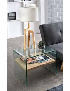 MESA AUXILIAR NEVADA 50x48, cristal, madera 2