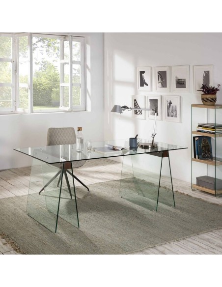 MESA DE VIDRO SIDNE 180x90, nogueira MESA DE VIDRO SIDNE 180x90, nogueira