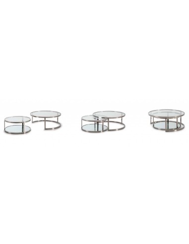 CONJUNTO DE MESAS STEELS DE AÇO INOX, VIDRO.