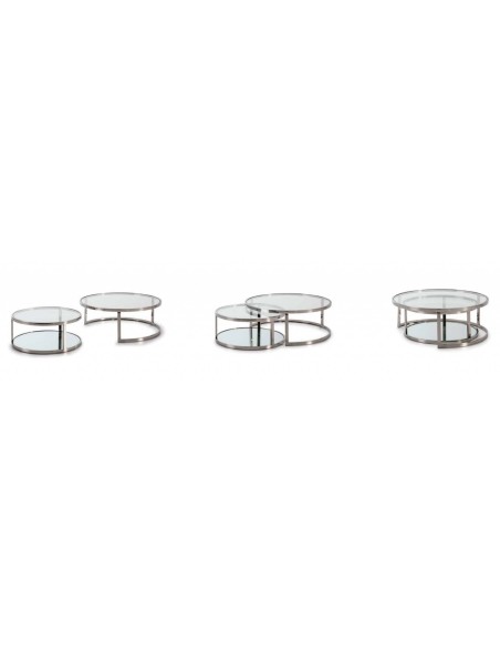 CONJUNTO DE MESAS STEELS DE AÇO INOX, VIDRO. CONJUNTO DE MESAS STEELS DE AÇO INOX, VIDRO.