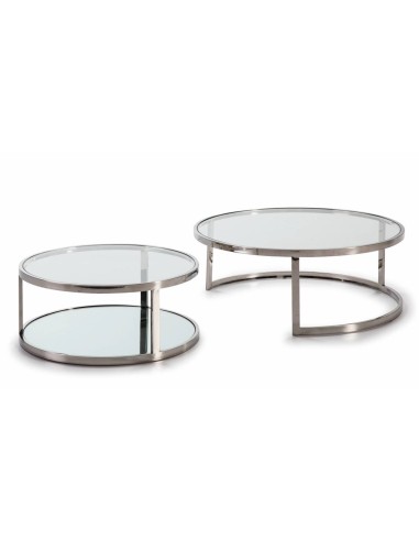 SET DE MESAS STEELS DE ACERO INOX, CRISTAL.