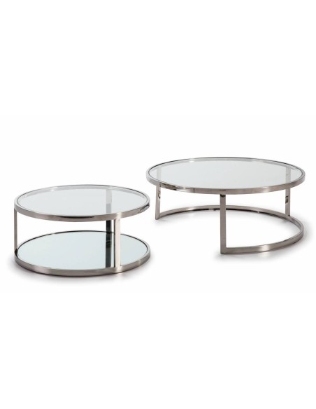 SET DE MESAS STEELS DE ACERO INOX, CRISTAL.