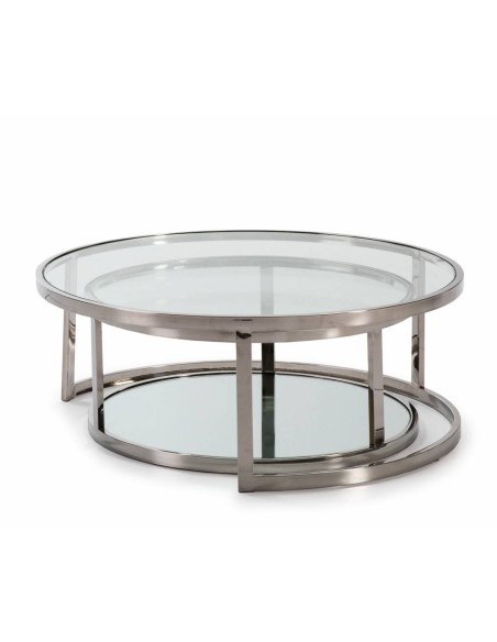 CONJUNTO DE MESAS STEELS DE AÇO INOX, VIDRO. CONJUNTO DE MESAS STEELS DE AÇO INOX, VIDRO.
