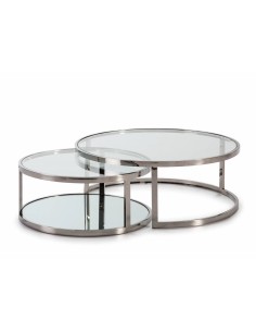 SET DE MESAS STEELS DE ACERO INOX, CRISTAL.