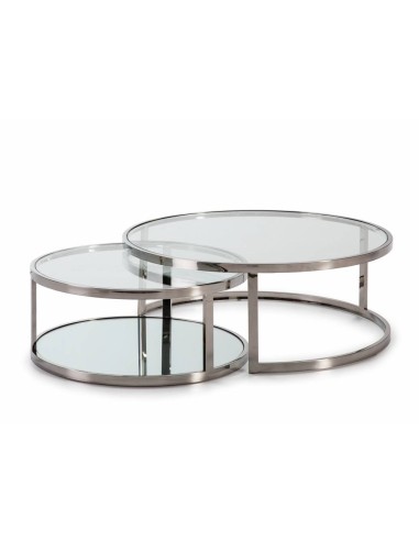 SET DE MESAS STEELS DE ACERO INOX, CRISTAL.