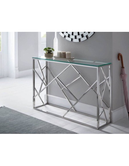CONSOLE DE VIDRO E AÇO INOX, FUTUR.