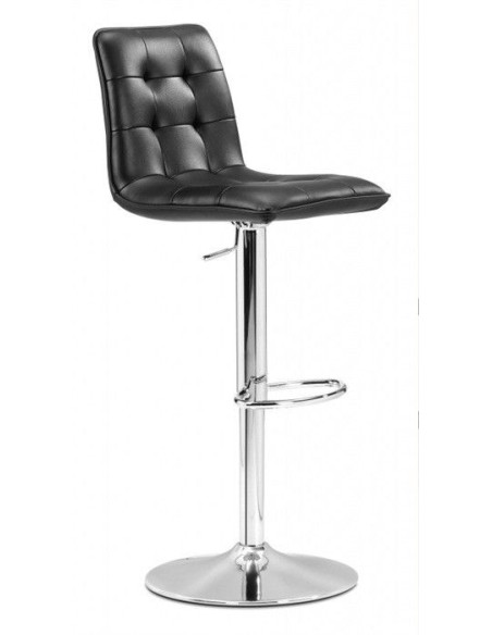 Banqueta Deseo, metal cromado, assento estofado em imitação de pele preta.