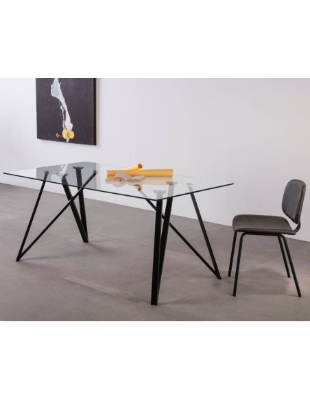 MESA CRISTAL GAIA 160x90, metal NEGRO