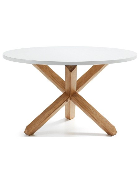 Design mesa redonda LOTUS 120 cm Moldura em carvalho Natatural Oak Top em Pure White Lac.