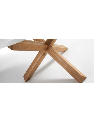 Mesa redonda de diseño  LOTUS  120 cm Estructura de roble Natatural Sobre Lac.Blanco Puro