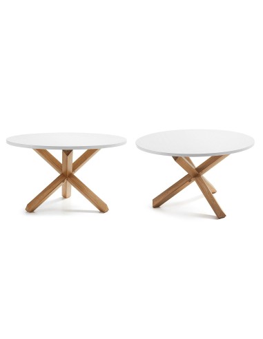 Mesa redonda de diseño  LOTUS  120 cm Estructura de roble Natatural Sobre Lac.Blanco Puro