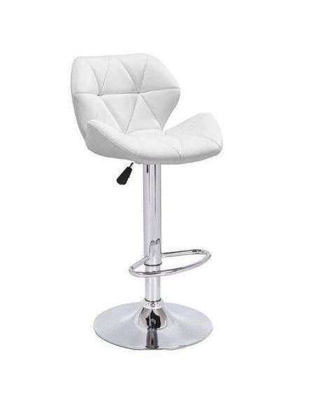 Banqueta de design Roma, estrutura em cromado, assento em pele sintética branca.