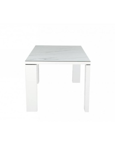 Mesa Spot 150x90, metal branco, vidro ceramico mármore.