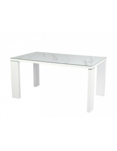 Mesa Spot 150x90, metal branco, vidro ceramico mármore.