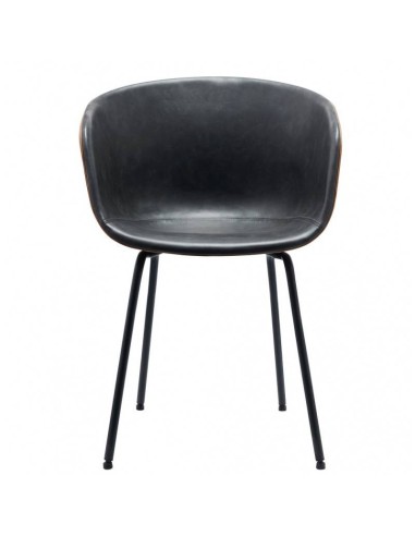 Silla con brazos MARCK, metal, similpiel marrón, negro.