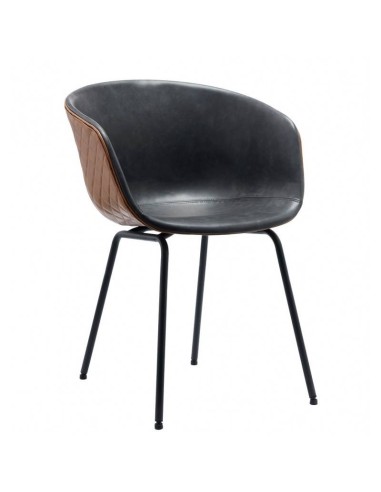 Silla con brazos MARCK, metal, similpiel marrón, negro.