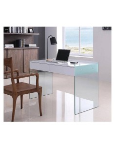 Mesa GESLI 120x60, vidro, bloco de gavetas lacado branco... 2