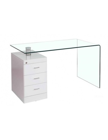 Mesa ARTEMIA, cristal curvado, cajonera, 125x65 cms.