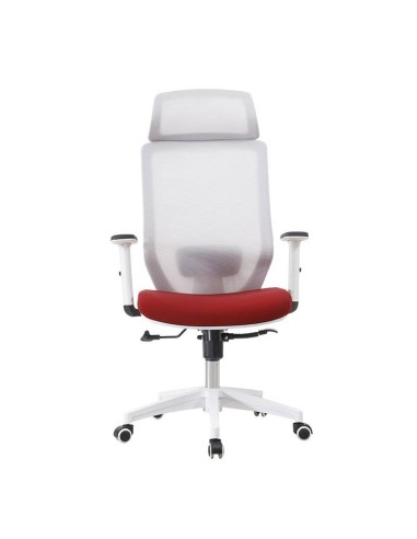 Sillón de oficina CLYTON, blanco, malla y apoya cabeza