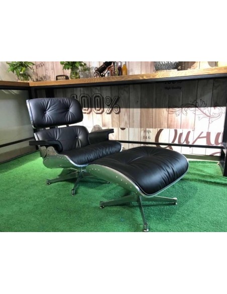 Sillón Lounge Chair Piel negra, aluminio, base pulida