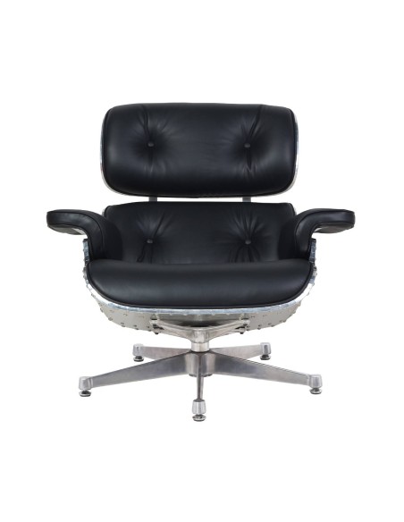 Poltrona Lounge Chair Pele negra, alumínio, base polida