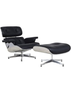 Sillón Lounge Chair Piel negra, aluminio, base pulida