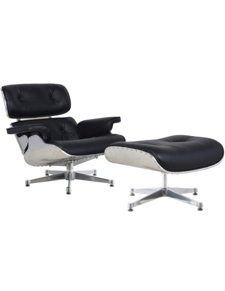 Sillón Lounge Chair Piel negra, aluminio, base pulida
