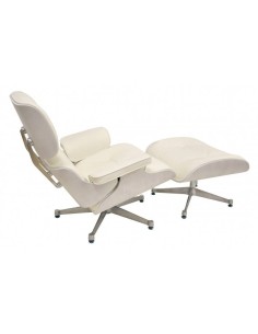 Sillón Lounge Chair Piel blanca, madera lacada, base pulida 2