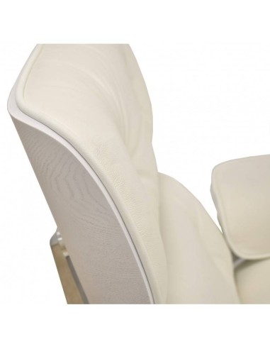Sillón Lounge Chair Piel blanca, madera lacada, base pulida