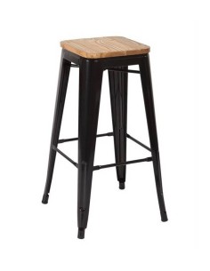 Taburete de cocina Tolix, acero negro y madera
