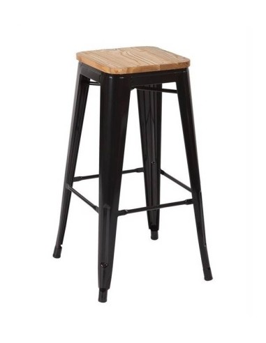 Taburete de cocina Tolix, acero negro y madera