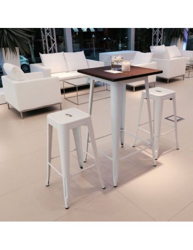 Mesa alta TOL 60x60, aço, branco, madeira