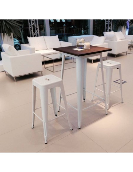 Mesa alta TOL 60x60, aço, branco, madeira