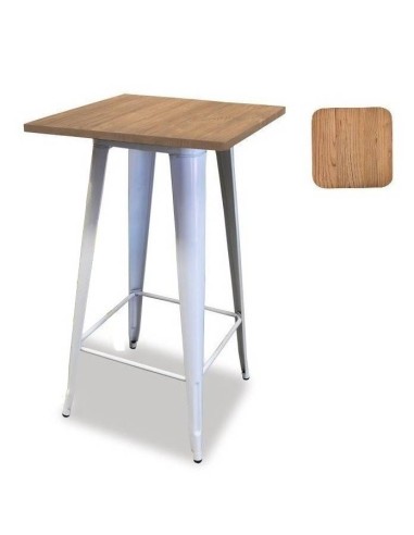 Mesa alta TOL 60x60, acero blanco, madera