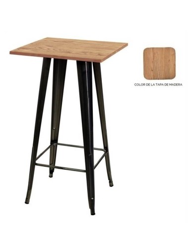 Mesa alta TOL 60x60, aço preto, madeira