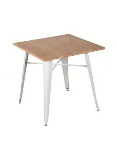 Mesa de cocina TOL 80x80, acero blanco, madera olmo