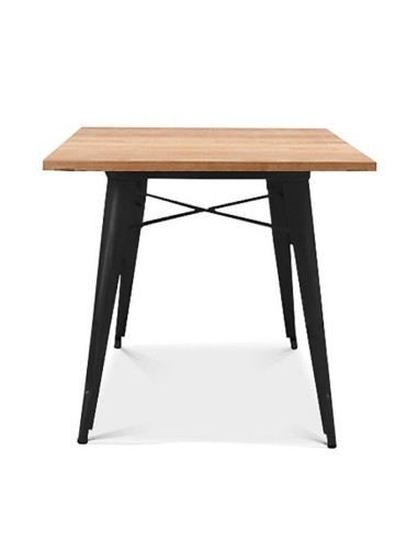 Mesa de cocina TOL 80x80, acero negro, madera olmo