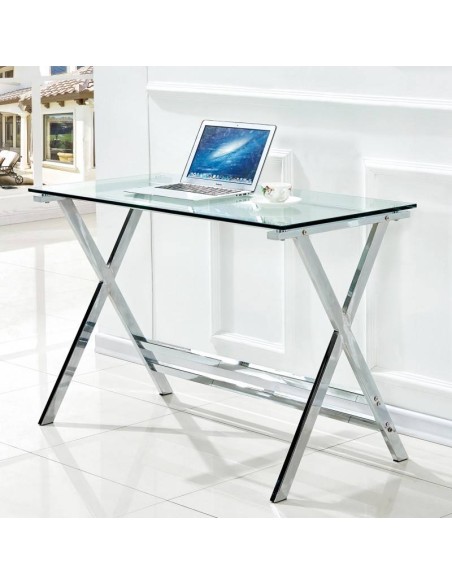 Mesa de escritorio ELFO 110x55, cromada, cristal templado Mesa de escritorio ELFO 110x55, cromada, cristal templado