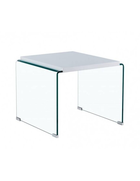 Mesa auxiliar ANISTON 60x63, cristal, lacada blanca Mesa auxiliar ANISTON 60x63, cristal, lacada blanca