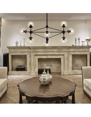 Lámpara colgante EDITE, 10 tulipas de cristal, metal negro.