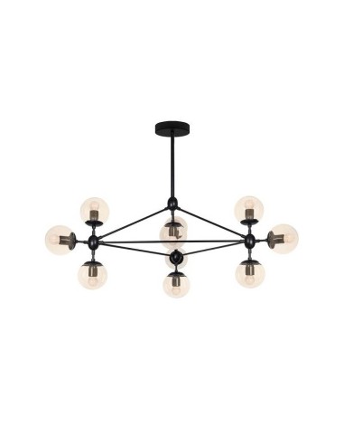 Luminária EDITE, 10 tulipas de vidro, metal preto.