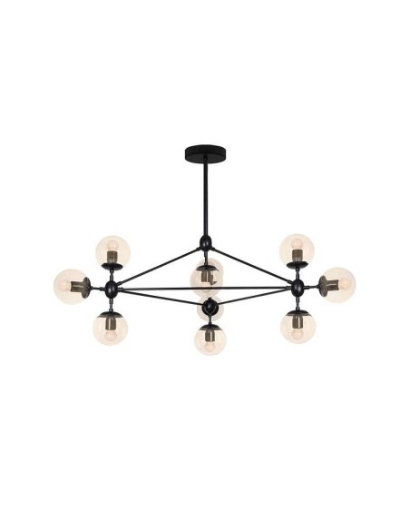 Lámpara colgante EDITE, 10 tulipas de cristal, metal negro.