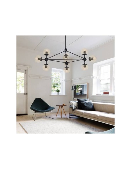 Luminária EDITE, 10 tulipas de vidro, metal preto.