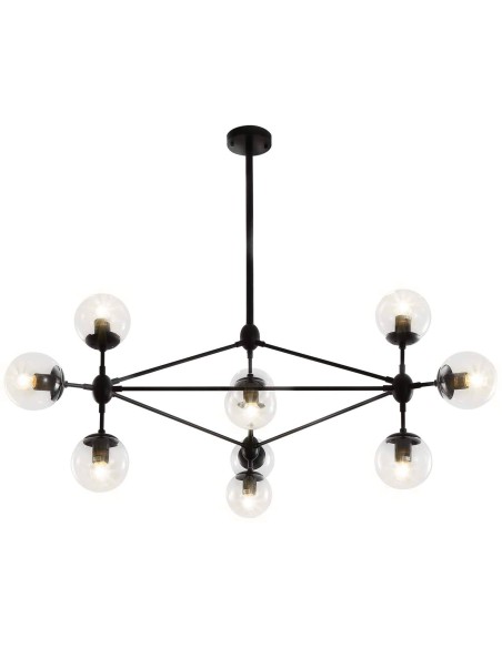 Lámpara colgante EDITE, 10 tulipas de cristal, metal negro.
