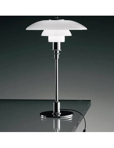 Lâmpada de mesa PHE, cromada, tulipa branca