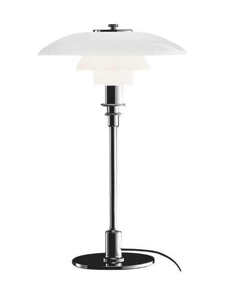 Lámpara sobremesa PHE, cromada, tulipa blanca Lámpara sobremesa PHE, cromada, tulipa blanca